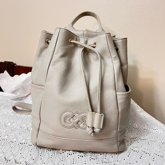 Cole Haan Gray Leather Drawstring Backpack - Picture 7 of 9